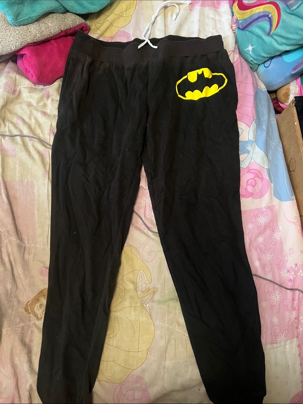 DC Comics Black Pants with Yellow Batman Tag